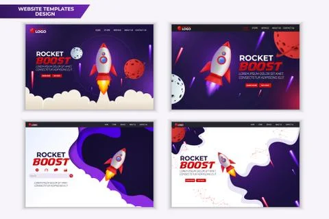 Rocket Boost Website Landing Page Vector Template Design Stock Illustration