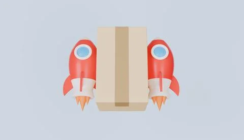 Rocket with boxes is ready to launch, fast logistics and delivery Illustrazione stock