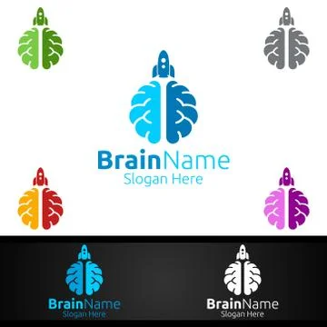Rocket Brain Logo with Think Idea Concept Design Stock Illustration