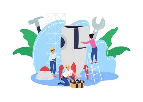 Rocket building facility flat color vector illustration Illustrazione stock