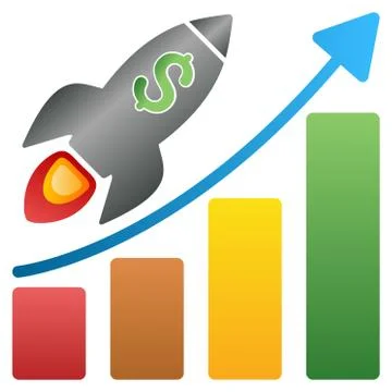 Rocket Business Start Bar Chart Gradient Vector Icon Illustrazione stock