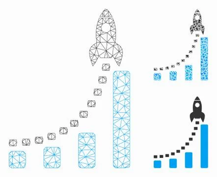Rocket Business Start Vector Mesh Network Model and Triangle Mosaic Icon イラスト素材