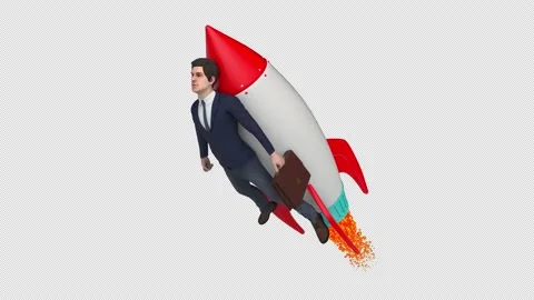 Rocket businessman – 3d render looped with alpha channel. Stock Footage 188420682