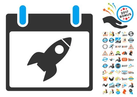 Rocket Calendar Day Flat Vector Icon With Bonus Stock Illustration