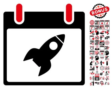 Rocket Calendar Day Flat Vector Icon With Bonus Stock Illustration
