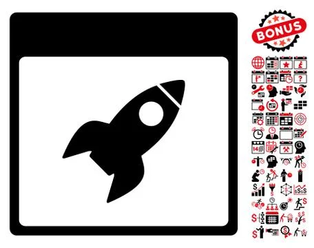 Rocket Calendar Page Flat Vector Icon With Bonus Stock Illustration