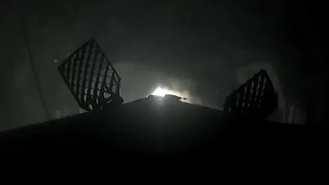 Rocket cam of SpaceX Falcon 9 rocket 1st stage booster landing Stock Footage 265459024