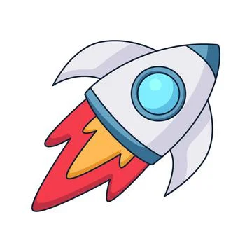 Rocket cartoon space doodle hand drawn concept design vector art kawaii illus Stock Illustration