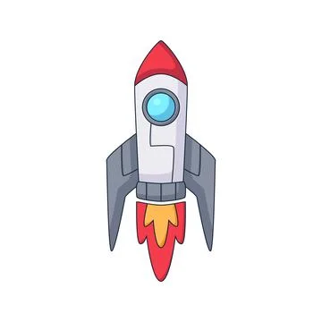 Rocket cartoon space doodle hand drawn concept design vector art kawaii illus Stock Illustration