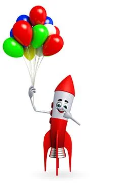 Rocket character with balloons Stock Illustration