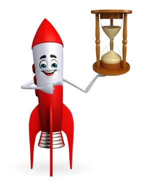 Rocket character with sand clock Stock Illustration