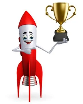 Rocket character with trophy Stock Illustration