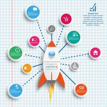 Rocket Circles Network Infographic Checked Paper Stock Illustration