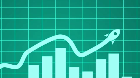Rocket Climbing Bar Graph Animation, A stylized illustration of a rocket cl.. Stock Footage 304252197