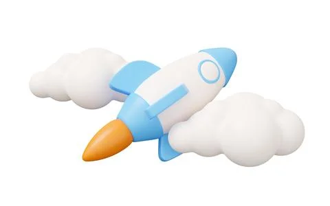 Rocket cloud 3d render. Minimal 3d render illustration isolated on white ba.. イラスト素材