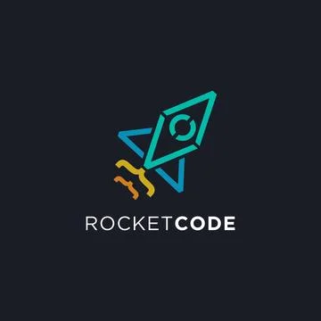 Rocket coding logo icon, programmer logo vector, web development logo Illustrazione stock