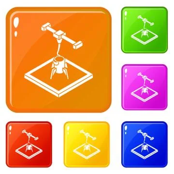 Rocket d printing icons set color 库存插图