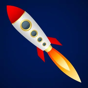 Rocket on a dark blue background. Cartoon style. Vector Image. Stock Illustration