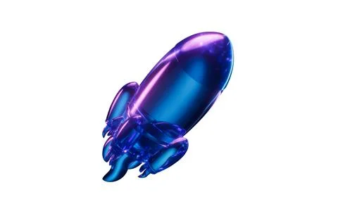 Rocket with dark neon light effect, 3d rendering. Stock Illustration