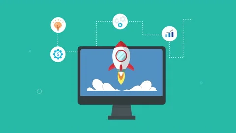 Rocket on desktop screen Stock Footage 172184622