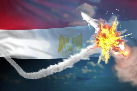 Rocket destroyed in air, Egypt supersonic missile protection concept Stock Illustration