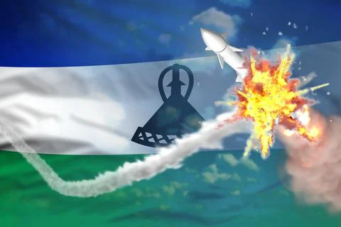 Rocket destroyed in air, Lesotho nuclear missile protection concept 스톡 일러스트