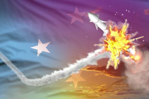 Rocket destroyed in air, Micronesia supersonic warhead protection Stock Illustration
