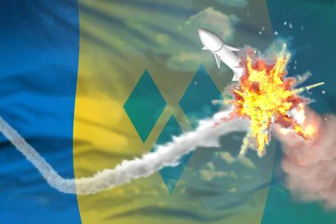 Rocket destroyed in air, Saint Vincent supersonic warhead protection Stock Illustration