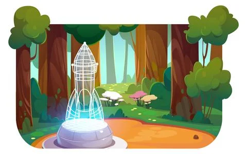 Rocket digital hologram in forest Stock Illustration