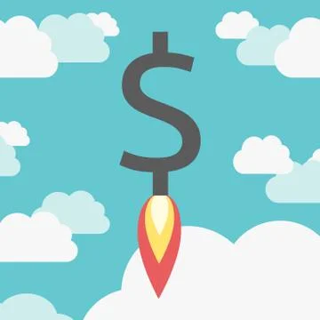 Rocket dollar above clouds Stock Illustration