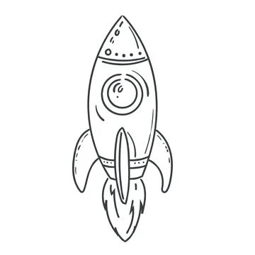 Rocket Doodle icon, line hand drawn sketch, vector design. For mobile app, web Stock Illustration