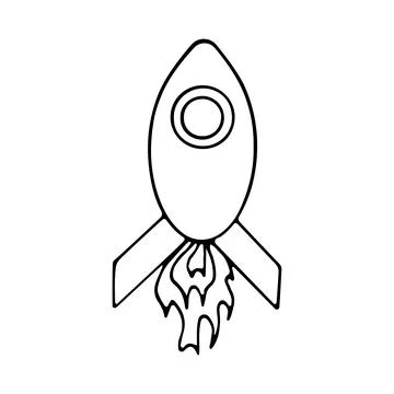 Rocket doodle. Rapid takeoff into space. Hand drawn vector black and white il Stock Illustration