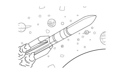 Rocket Drawing line art vector illustration for coloring book. Illustration
