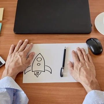 Rocket drawing on paper Stock Photos