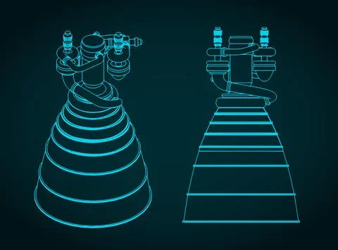 Rocket engine blueprints illustration Stock Illustration