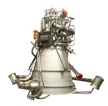 Rocket engine inside with one nozzles. Isolated on white background Stock Photos