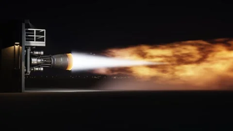 Rocket Engine Static Test Fire at Night Full Thrust Seamless Loop Stock Footage 348485068