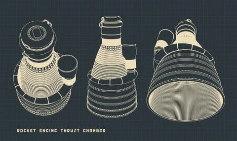 Rocket engine thrust chamber blueprints Stock Illustration