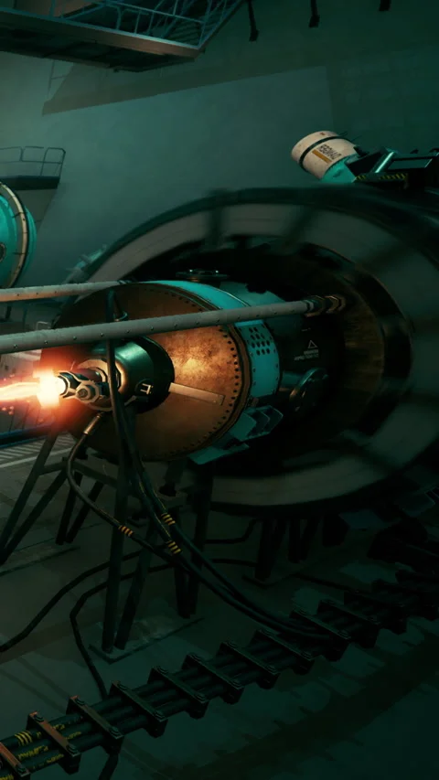 Rocket engine in a workshop during testing process with equipment Stock Footage 337951657