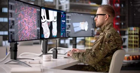 Rocket Engineer Analyzes Industrial Computer Systems At Workstation, Focused  Stock-Fotos