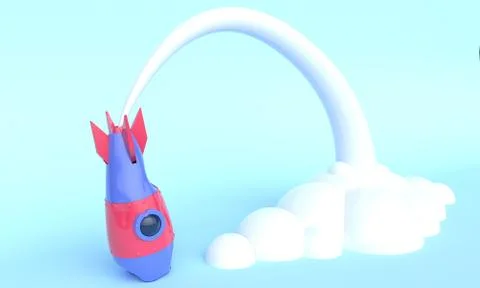 Rocket fell after launch. 3d rendering Illustrazione stock
