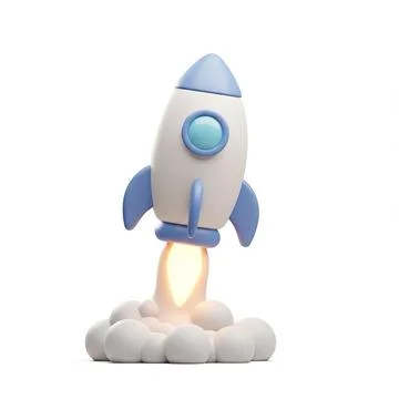Rocket With Fire Cute 3d Model-1 Stock Illustration