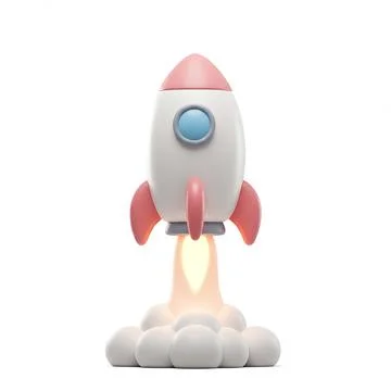 Rocket With Fire Cute 3d Model-2 Stock Illustration