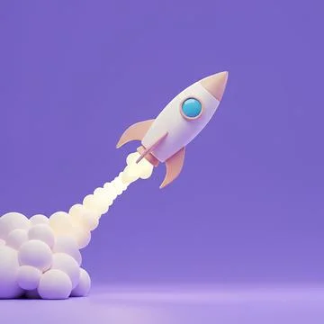 Rocket With Fire Cute 3d Model-6 Stock Illustration