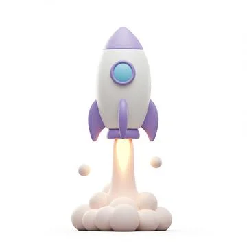 Rocket With Fire Cute 3d Model-4 Stock Illustration