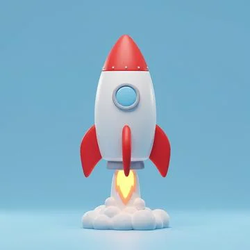 Rocket With Fire Cute 3d Model-5 Stock Illustration