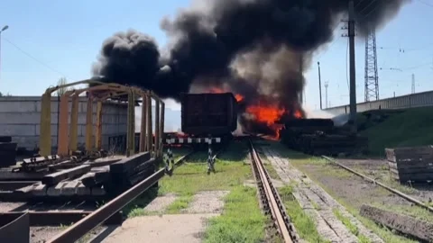 Rocket fire on the railroad. War in Ukraine2 Stock Footage 192522966