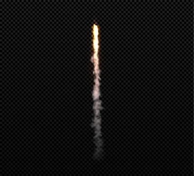 Rocket fire smoke or jet aircraft vector stream vertical trail, realistic space Illustrazione stock