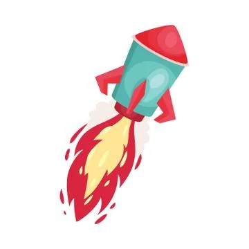 Rocket With Fire Trace Launched Into Space Vector Illustration Set Cartoon Stock Illustration