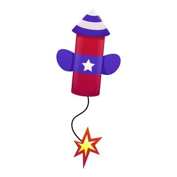 Rocket firecracker, blue and red, with star and stripes, burning fuse Stock Illustration